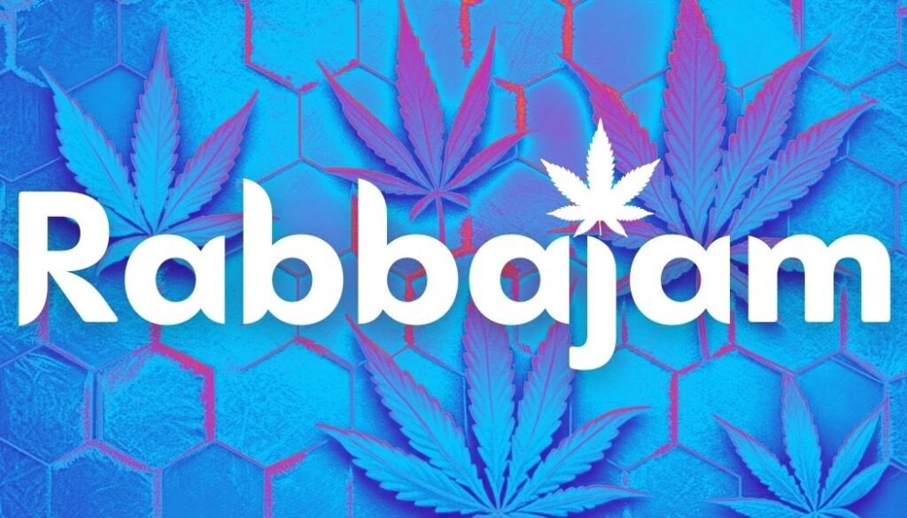 Rabbajam Logo on Cannabis background.